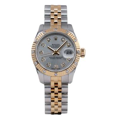 ROLEX LADY-DATEJUST 26 TWO TONE SILVER DIAMOND DIAL FULL SET 2008 REF: 179313