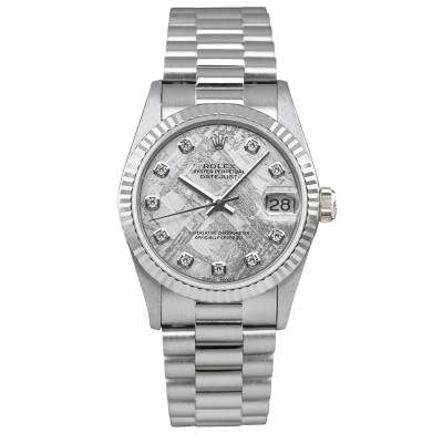 ROLEX DATEJUST 31 WHITE GOLD SILVER METEORITE DIAMOND FULL SET 1989 REF: 68279