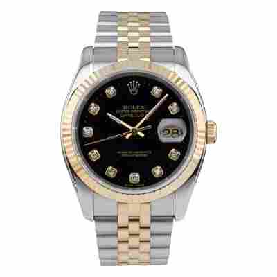 ROLEX DATEJUST 36MM TWO TONE BLACK DIAMOND DIAL FULL SET REF: 116233