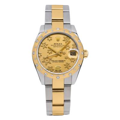 ROLEX DATEJUST 31 TWO TONE CHAMPAGNE FLORAL DIAL FULL SET 2010 REF: 178343