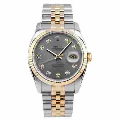 ROLEX DATEJUST 36MM TWO TONE GREY DIAMOND DIAL FULL SET REF: 116233