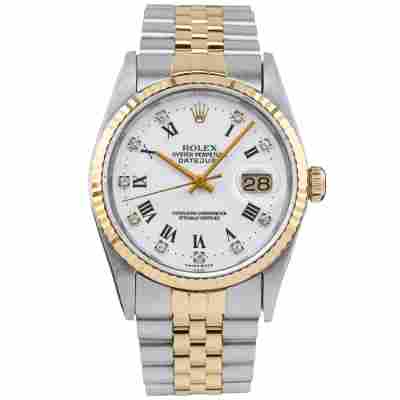 ROLEX DATEJUST 36 TWO TONE WHITE ROMAN DIAL JUBILEE 1991 FULL SET REF: 16233