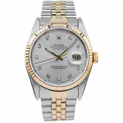ROLEX DATEJUST 36 SILVER DIAMOND DIAL FULL SET 1990 JUBILEE REF: 16233