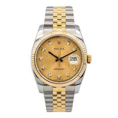 ROLEX DATEJUST 36MM AUTOMATIC TWO TONE 18K YELLOW GOLD STEEL JUBILEE DIAMOND DIAL 2010 REF: 116233