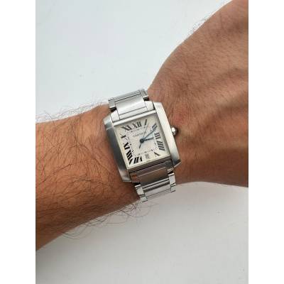 CARTIER TANK FRANÇAISE 28 X 32 MM STEEL SILVER ROMAN DIAL AUTOMATIC REF 2302