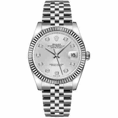 ROLEX DATEJUST 36MM STEEL DIAMONDS SILVER DIAL REF: 116234