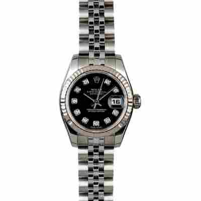 ROLEX LADY DATEJUST 26MM STEEL JUBILEE BLACK DIAMONDS REF: 179174