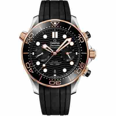OMEGA SEAMASTER DIVER 300M CO-AXIAL MASTER CHRONOMETER CHRONOGRAPH 44MM, STEEL AND GOLD ON RUBBER STRAP, REF: 210.22.44.51.01.001