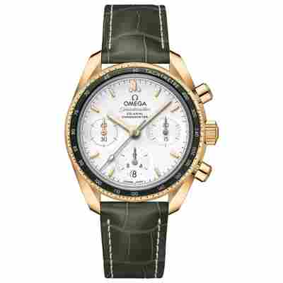 OMEGA SPEEDMASTER 38 CO-AXIAL CHRONOMETER CHRONOGRAPH 38MM, YELLOW GOLD ON LEATHER STRAP, REF: 324.68.38.50.02.004