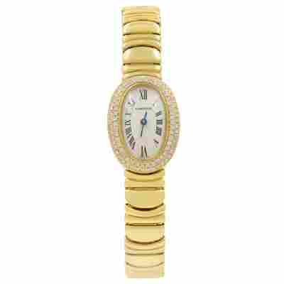 CARTIER MINI BAIGNOIRE 18MM YELLOW GOLD SILVER DIAL REF: 028186