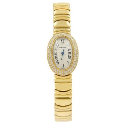 CARTIER MINI BAIGNOIRE 18MM YELLOW GOLD SILVER DIAL REF: 028186