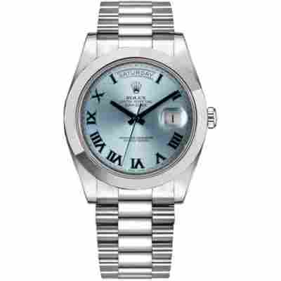 ROLEX DAY-DATE II PLATINUM ICE BLUE DIAL 41MM REF: 218206