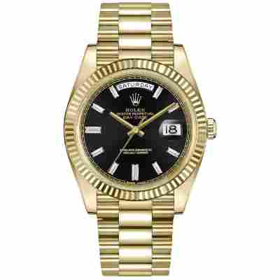 ROLEX DAY-DATE 18K YELLOW GOLD BLACK DIAL DIAMONDS 40MM REF: 228238