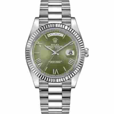 ROLEX DAY-DATE 18K WHITE GOLD OLIVE DIAL 40MM REF: 228239