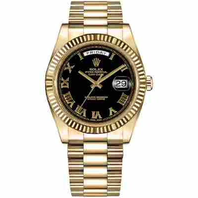 ROLEX DAY-DATE II YELLOW GOLD BLACK DIAL  41MM REF: 218238