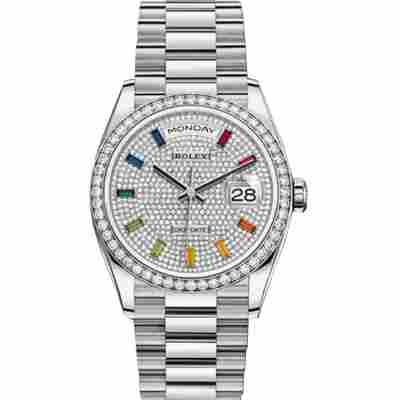 ROLEX DAY-DATE 36MM RAINBOW BAGUETTE DIAMOND DIAL REF: 128349RBR