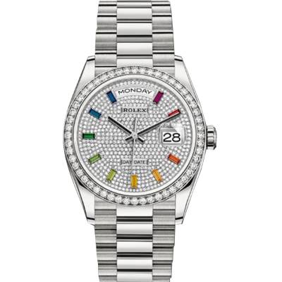 ROLEX DAY-DATE 36MM RAINBOW BAGUETTE DIAMOND DIAL REF: 128349RBR