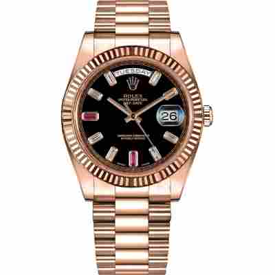 ROLEX DAY-DATE II ROSE GOLD 41MM RUBY&DIAMOND DIAL REF: 218235