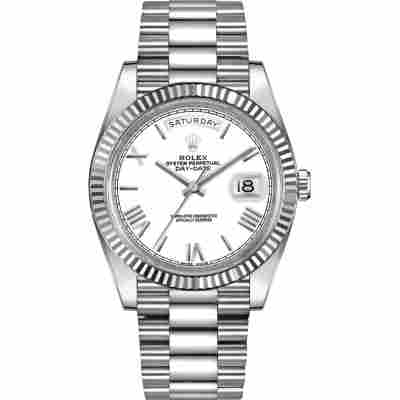 ROLEX DAY-DATE II 41MM WHITE GOLD SILVER DIAL REF: 218239