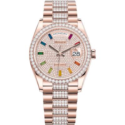 ROLEX DAY-DATE 36MM ROSE GOLD RAINBOW BAGUETTE REF: 128345RBR