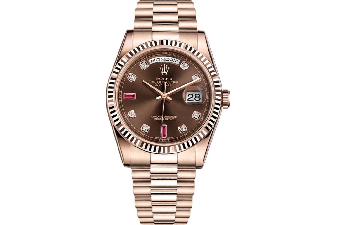 ROLEX DAY-DATE 36MM EVEROSE GOLD CHOCOLATE DIAL REF: 118235