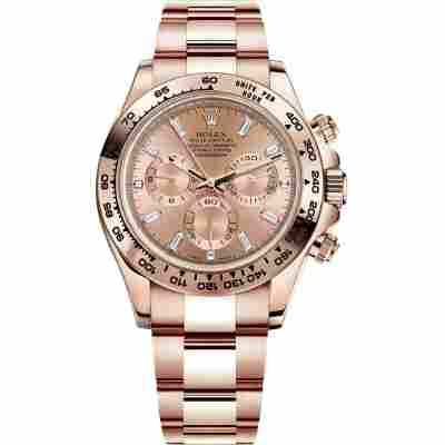 ROLEX DAYTONA COSMOGRAPH 40MM ROSE GOLD DIAMOND BAGUETTE REF: 116505