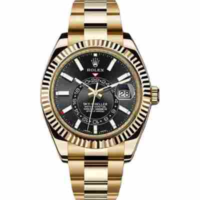 ROLEX SKY-DWELLER 42MM YELLOW GOLD BLACK DIAL REF: 326938