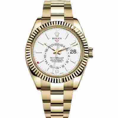 ROLEX SKY-DWELLER 42MM YELLOW GOLD WHITE DIAL REF: 326938