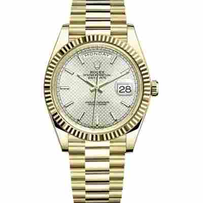 ROLEX DAY-DATE 40 YELLOW GOLD SILVER DIAL REF: 218238