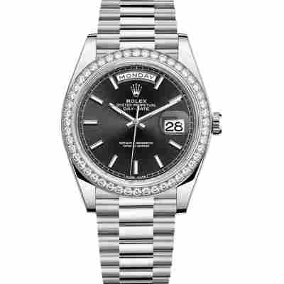 ROLEX DAY-DATE 40 BLACK DIAL DIAMOND BEZEL PRESIDENT REF: 228349RBR