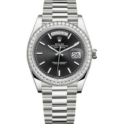 ROLEX DAY-DATE 40 BLACK DIAL DIAMOND BEZEL PRESIDENT REF: 228349RBR