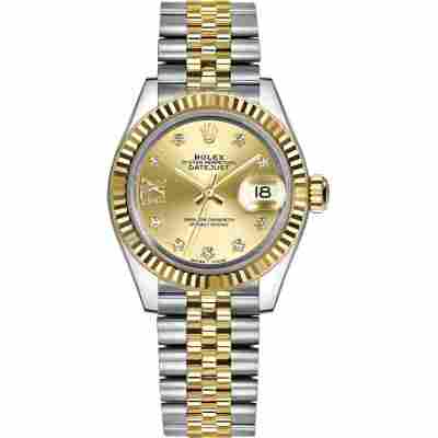 ROLEX LADY DATEJUST 28 YELLOW GOLD&STEEL DIAMOND GOLD DIAL JUBILEE REF: 279173