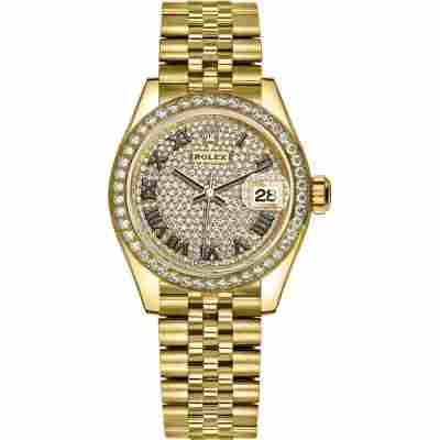 ROLEX LADY-DATEJUST 28 YELLOW GOLD AUTOMATIC DIAMOND BEZEL REF: 279138RBR