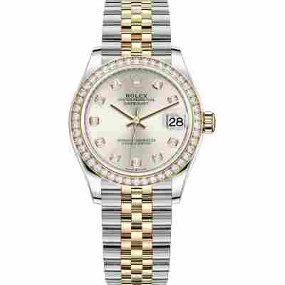 ROLEX DATEJUST 31 YELLOW GOLD&STEEL SILVER DIAL JUBILEE DIAMOND BEZEL REF: 278383RBR