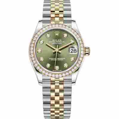 ROLEX DATEJUST 31 YELLOW GOLD&STEEL OLIVE DIAL JUBILEE DIAMOND BEZEL REF: 278383RBR