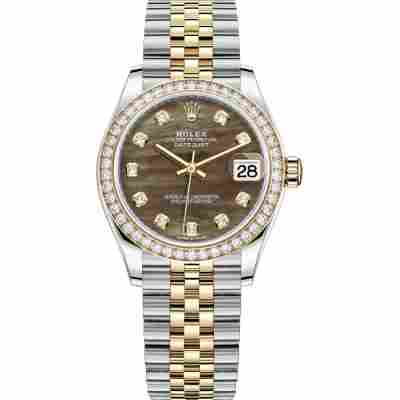 ROLEX DATEJUST 31 YELLOW GOLD&STEEL MOP DIAL JUBILEE DIAMOND BEZEL REF: 278383RBR