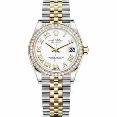 ROLEX DATEJUST 31 YELLOW GOLD&STEEL WHITE DIAL JUBILEE DIAMOND BEZEL REF: 278383RBR