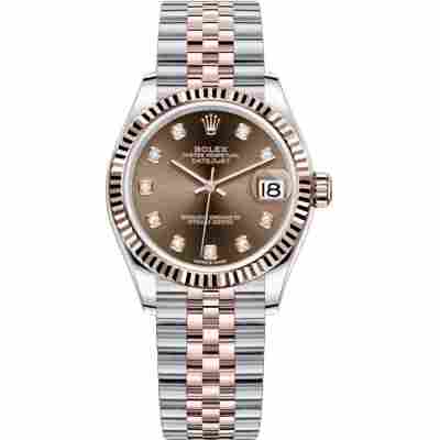 ROLEX DATEJUST 31 ROSE GOLD&STEEL BROWN DIAL JUBILEE FLUTED BEZEL REF: 278271