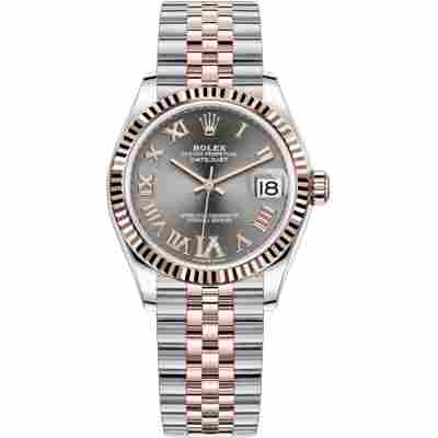 ROLEX DATEJUST 31 ROSE GOLD&STEEL GREY DIAL JUBILEE FLUTED BEZEL REF: 278271