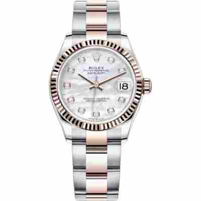 ROLEX DATEJUST 31 ROSE GOLD&STEEL MOP DIAL OYSTER FLUTED BEZEL REF: 278271