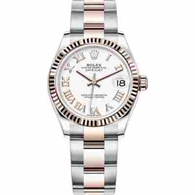 ROLEX DATEJUST 31 ROSE GOLD&STEEL WHITE DIAL OYSTER FLUTED BEZEL REF: 278271