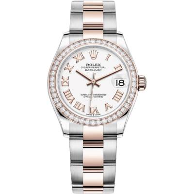 ROLEX DATEJUST 31 ROSE GOLD&STEEL WHITE DIAL OYSTER DIAMOND REF: 278381RBR