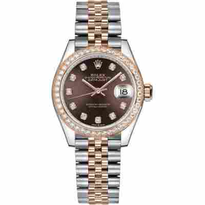 ROLEX DATEJUST 31 ROSE GOLD&STEEL CHOCOLATE DIAL JUBILEE DIAMOND REF: 278381RBR