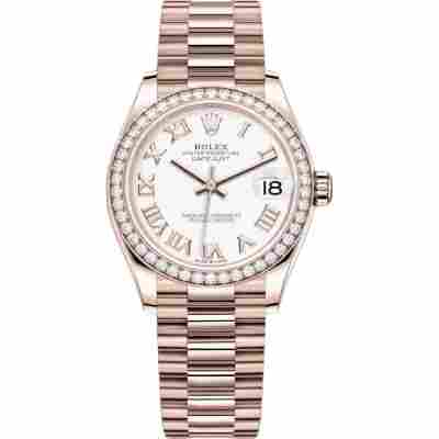 ROLEX DATEJUST 31 EVEROSE GOLD WHITE DIAL DIAMOND BEZEL PRESIDENT REF: 278285RBR