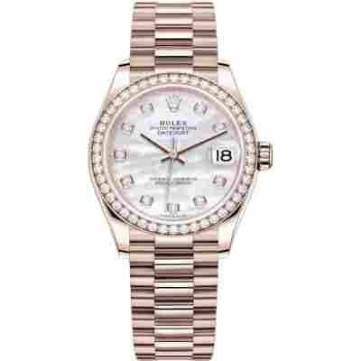 ROLEX DATEJUST 31 EVEROSE GOLD MOP DIAL DIAMOND BEZEL PRESIDENT REF: 278285RBR