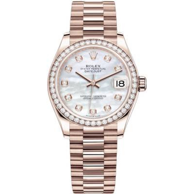 ROLEX DATEJUST 31 EVEROSE GOLD MOP DIAL DIAMOND BEZEL PRESIDENT REF: 278285RBR