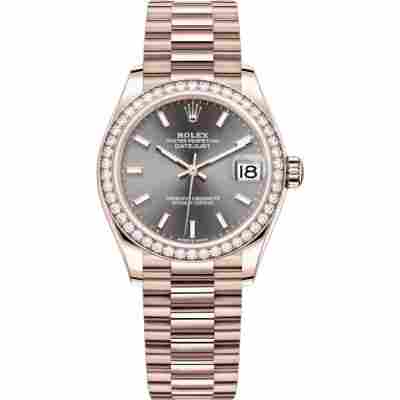 ROLEX DATEJUST 31 EVEROSE GOLD GREY DIAL DIAMOND BEZEL PRESIDENT REF: 278285RBR