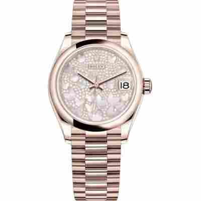 ROLEX DATEJUST 31 EVEROSE GOLD BUTTERFLY DIAL SMOOTH BEZEL PRESIDENT REF: 278285RBR