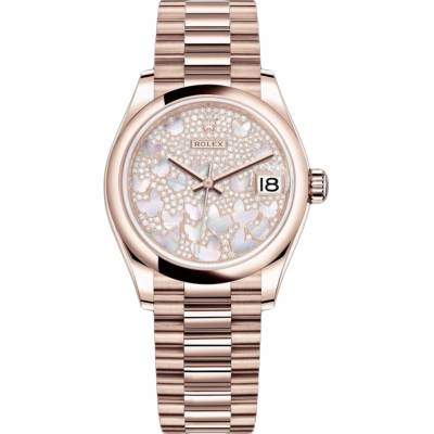 ROLEX DATEJUST 31 EVEROSE GOLD BUTTERFLY DIAL SMOOTH BEZEL PRESIDENT REF: 278285RBR