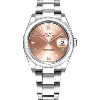 ROLEX OYSTER PERPETUAL DATE 34MM  PINK DIAL STEEL AUTOMATIC REF: 115200